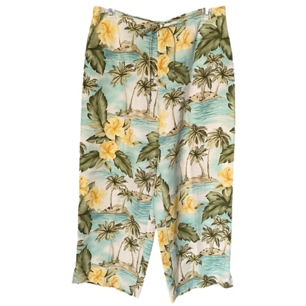 TOMMY BAHAMA Capri Pants Silk Caribbean Current Blue Yellow Green Women Size 6